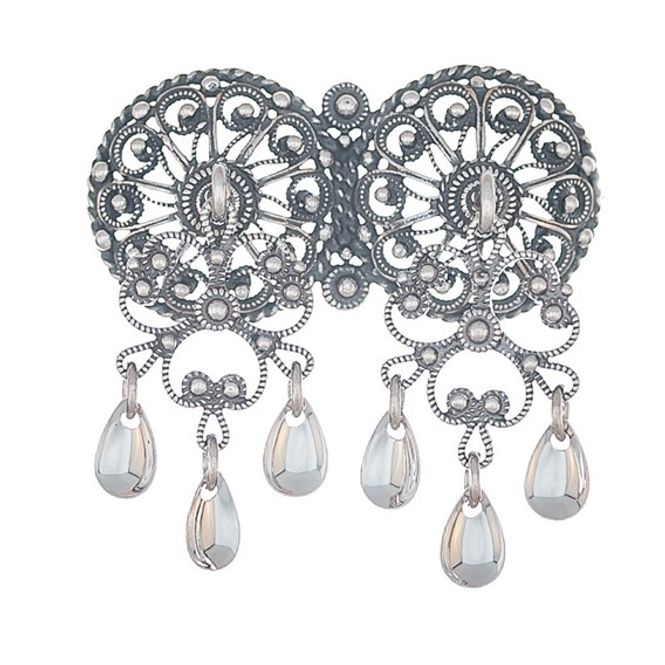 Hovedbilde Halsknapp filigran med heng, oksidert