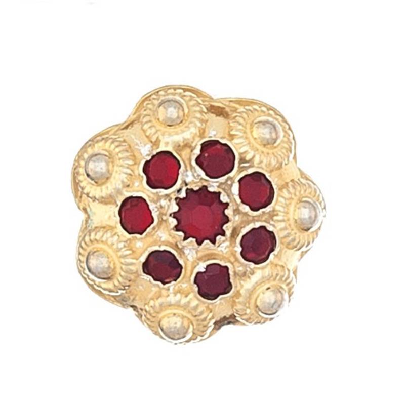 Halsknapp forgylt med røde stener